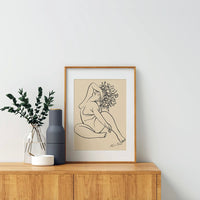 Line Art Print, Flower Lady