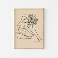 Line Art Print, Flower Lady