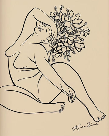 Line Art Print, Flower Lady